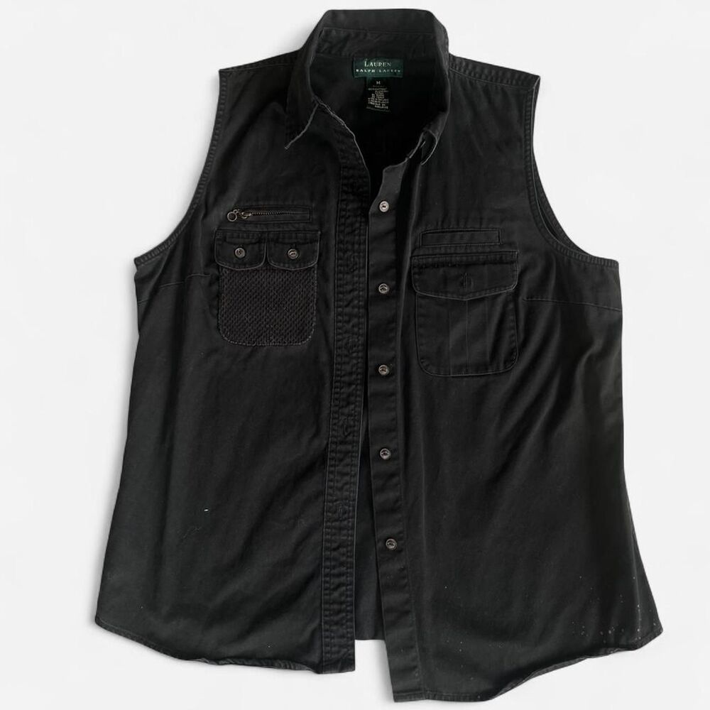 Lauren Ralph Lauren black button up vest Size M womens